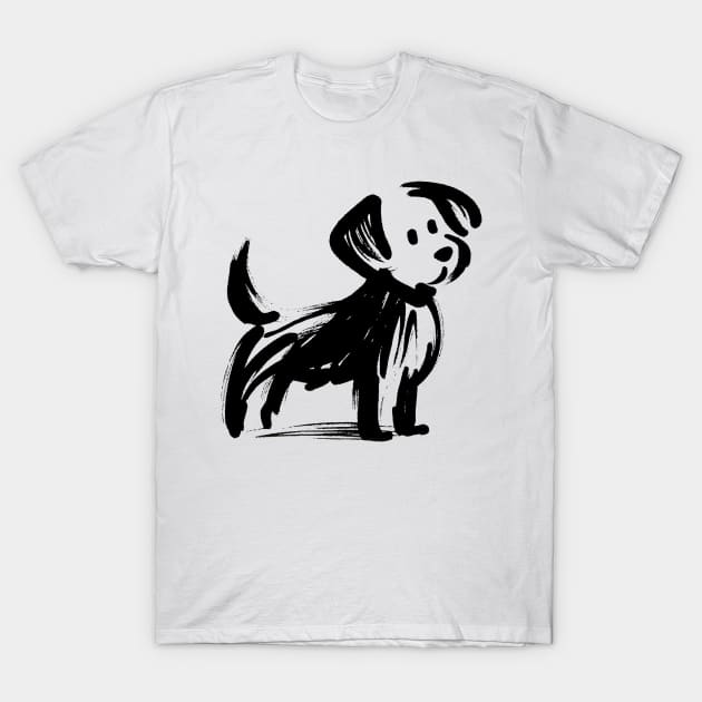 Simple stick figure drawing of a dog in black iink T-Shirt by WelshDesigns